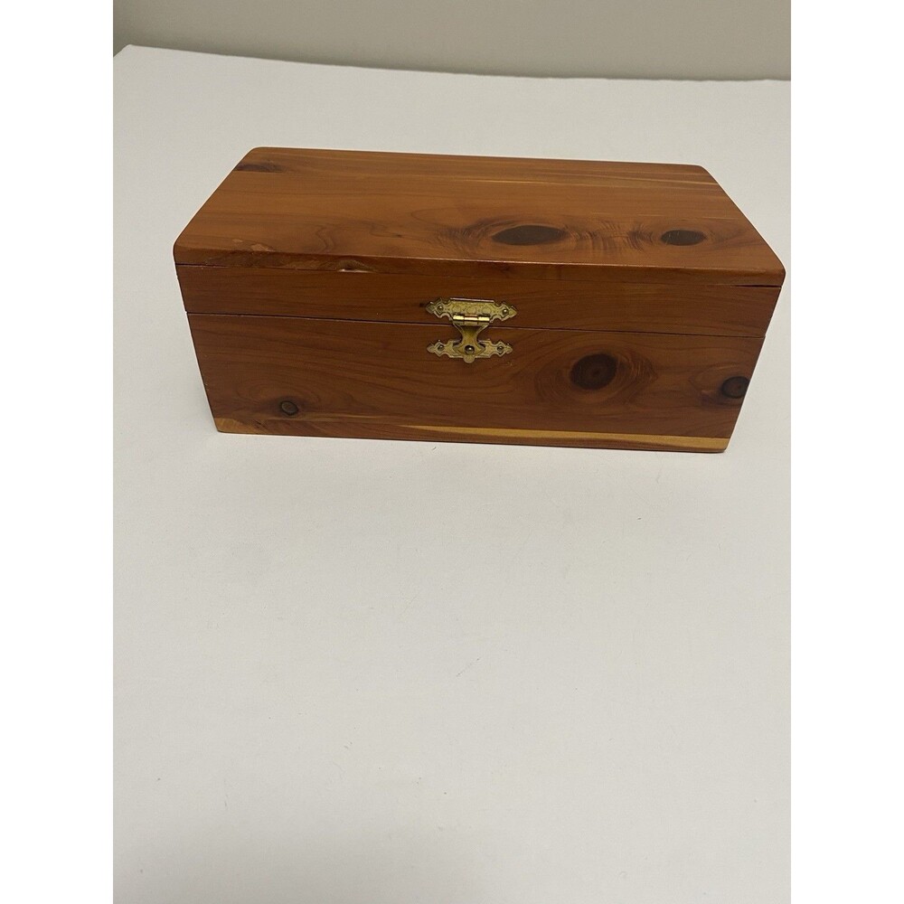 A Cedar Handmade Redwood Box Trinket, Jewelry Box Hinged With Brass 9x3x5 Signed